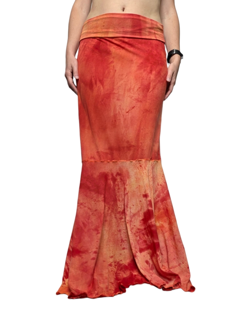 Women's Red-Orange Tie-Dye Mermaid Maxi Skirt Medium